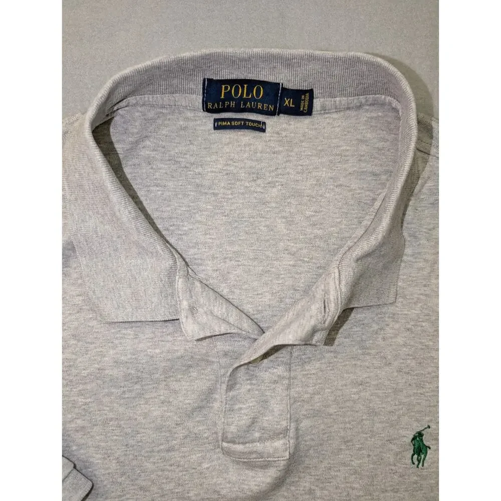 Polo Ralph Lauren Polo Shirt Mens XL Gray Pima Soft Touch Green Pony